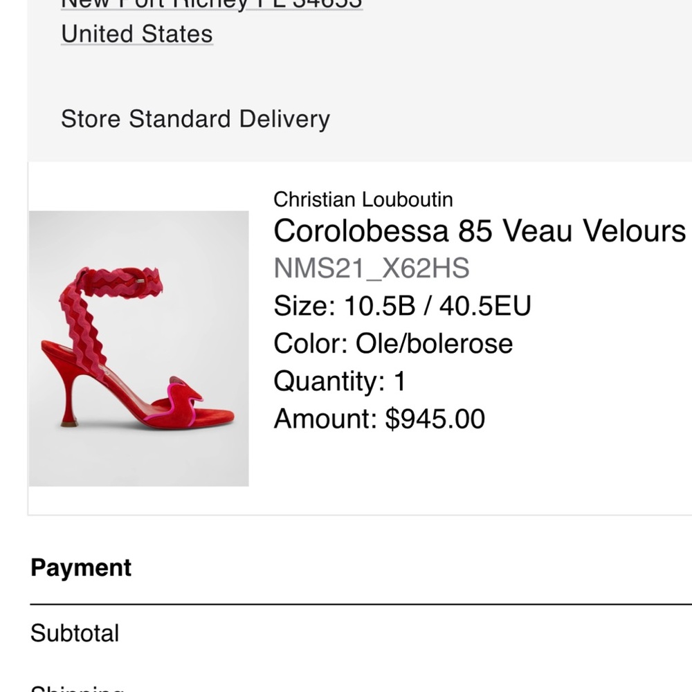Christian Louboutin Corolbessa 85 Veau Velours Red Heels.
Fits more like a 10